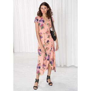 & Other Stories Pink Floral Midi Wrap Dress Size 2
